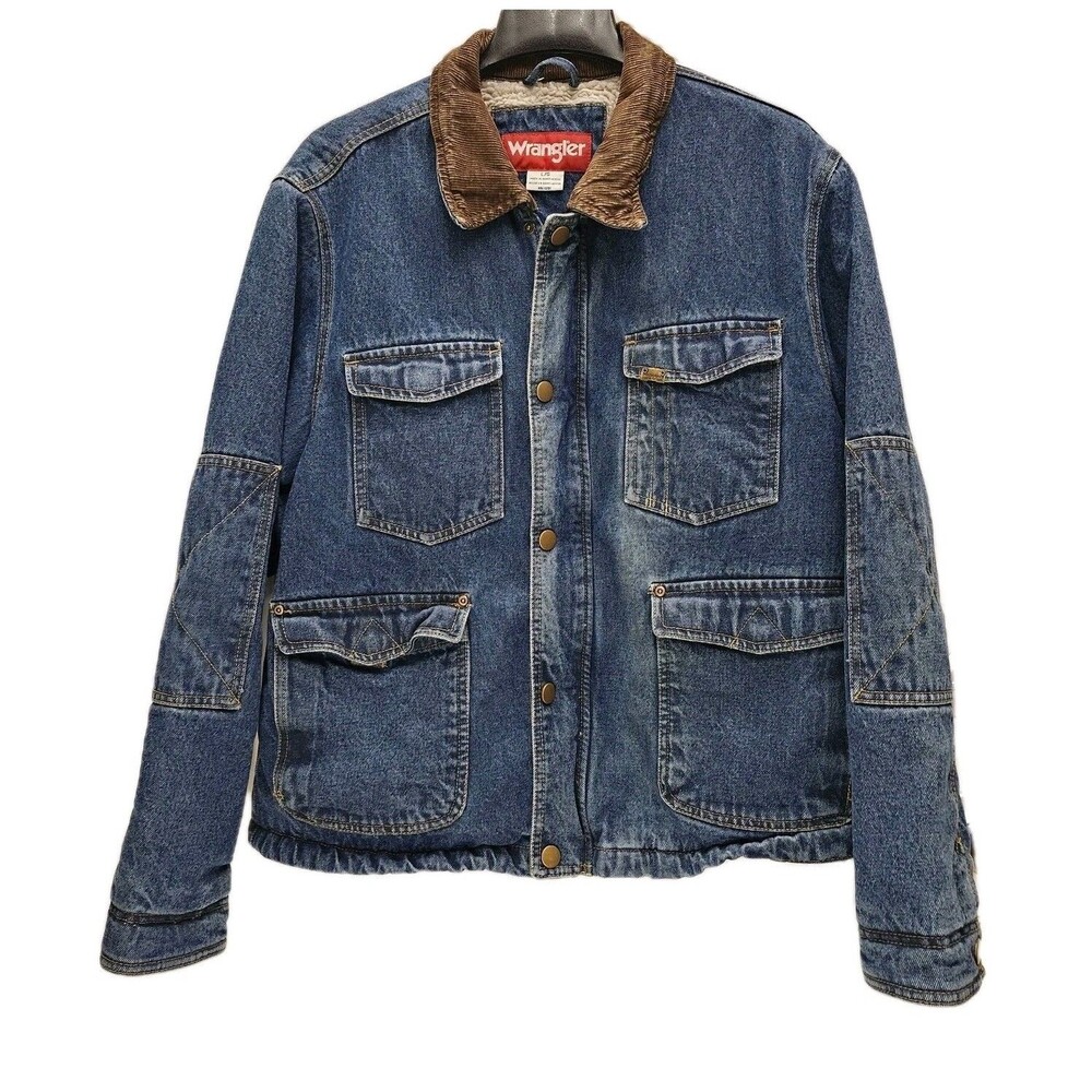 Vintage Wrangler Barn Jean Jacket Mens Large Sherpa Lined Corduroy 90s Chores